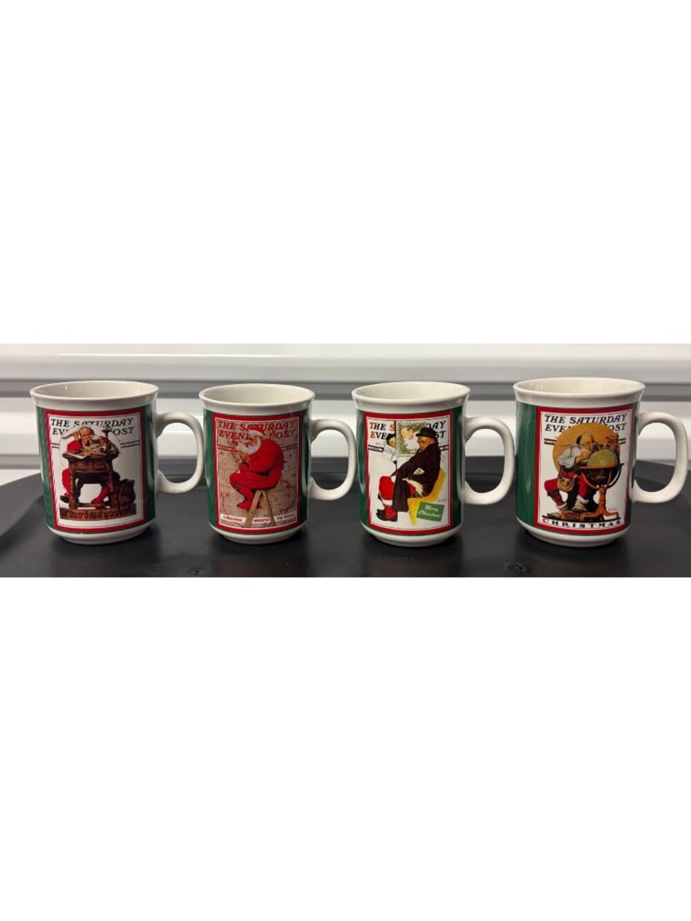 Set Of 4 Saturday Evening Post Christmas Mugs Westwood Norman Rockwell Art